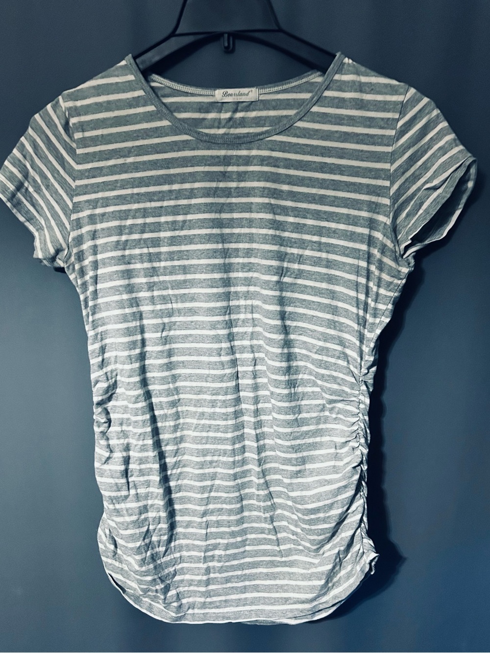 Maternity Short-Sleeve Striped Tee in Gray & White size Large - Picture 1 of 5